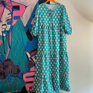 Green & Pink Cottage Core Dress // Size L
